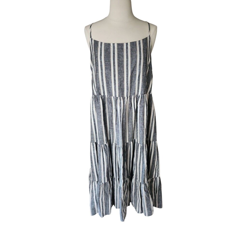Little Bipsy Linen Blend Tiered Midi Sundress Womens XXL Gray Striped Beach Boho